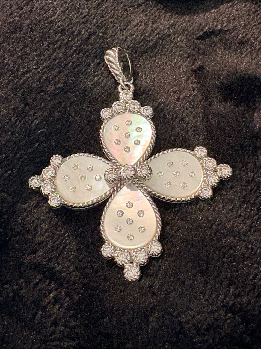 Judith Ripka Sterling Silver Mother of Pearl & CZ Cross Enhancer